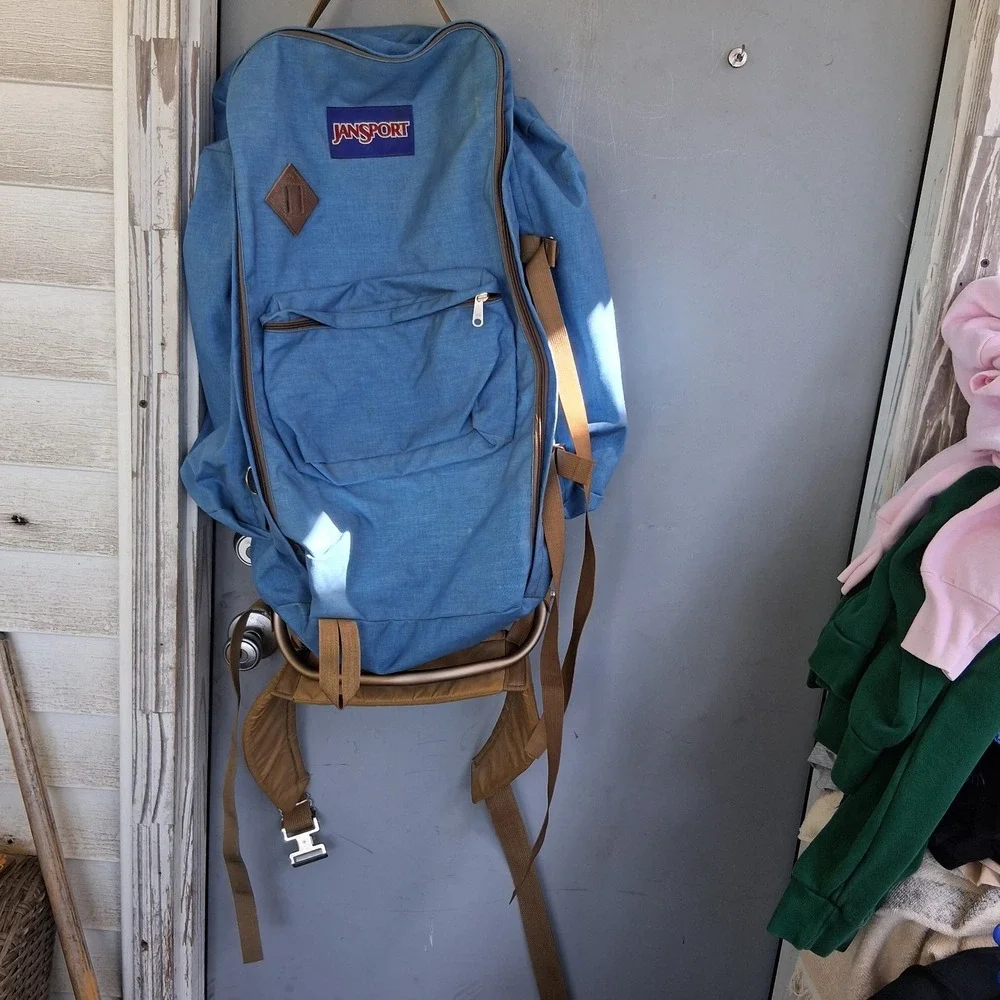 Vintage Jansport Hiking Camping‎ Backpack External Frame Blue EVC